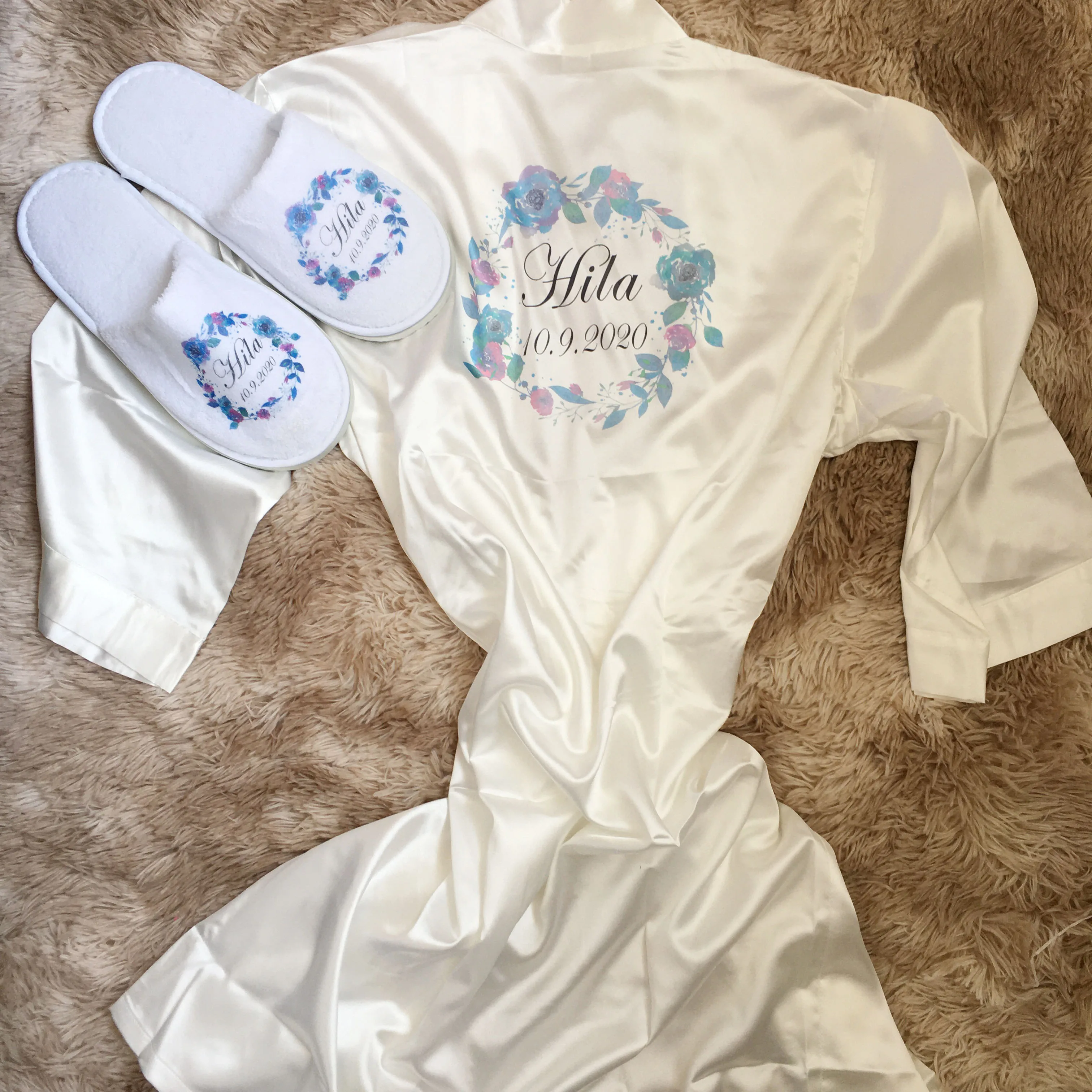 Свадебные подарки для подружек невесты жених и невеста атласный Халат Тапочки