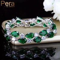 pera luxury cz green cubic zirconia stone large women charm bangle bracelets bridal jewelry accessories for bridesmaids b029
