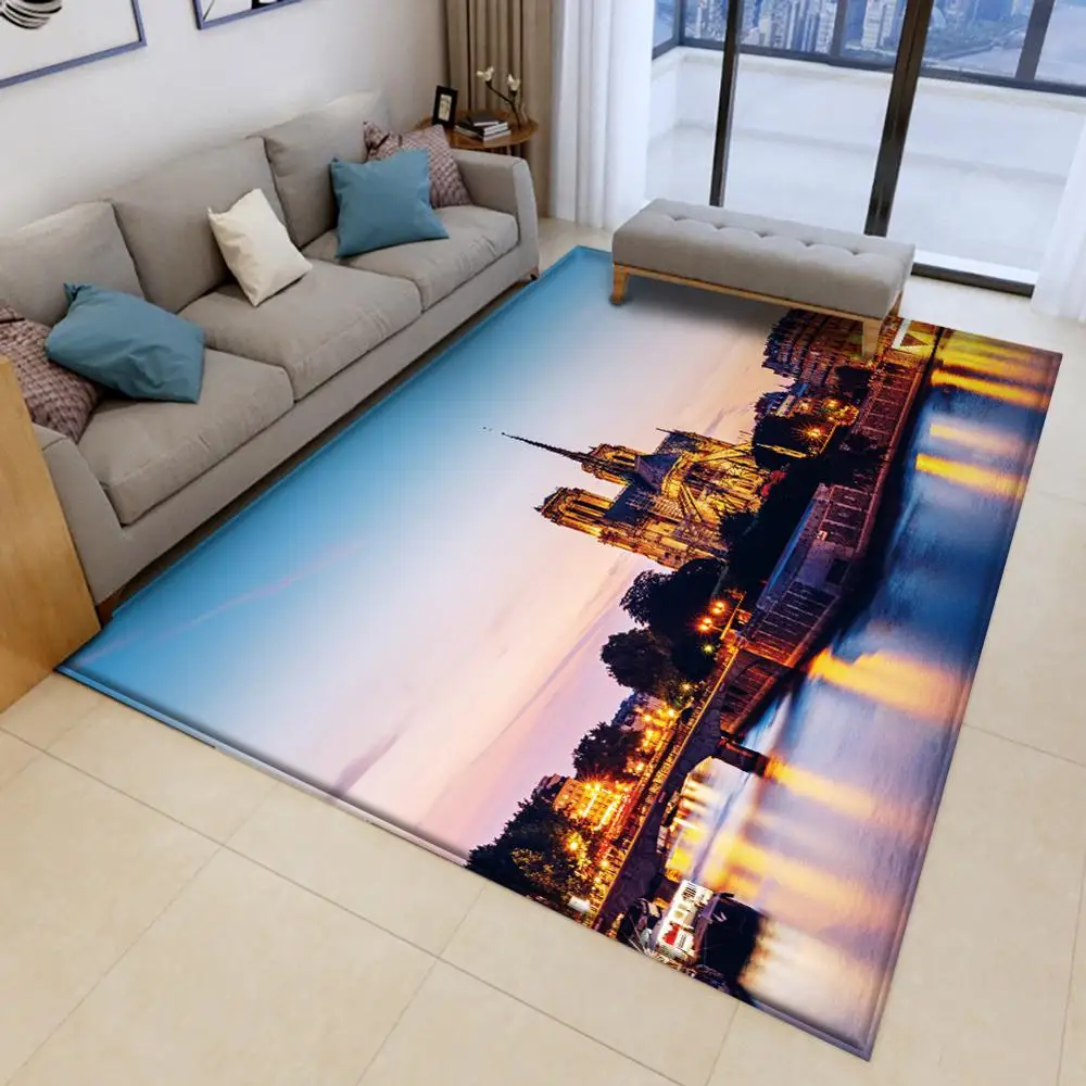 

Фланелевые ковры с новейшим рисунком знаменитостей в Париже, Противоскользящий коврик для спальни, коврик с рисунком в виде пейзажа, 3D деко...
