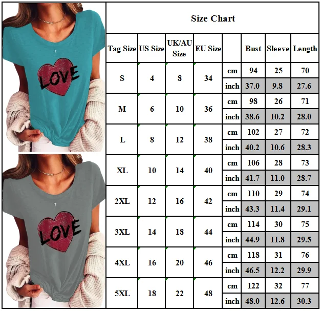 

Women Love Printed Personality Short Sleeve T-Shirt Ladies Summer Loose Blouse