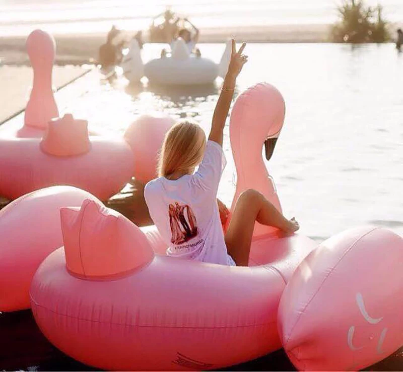 60 Inch Giant Inflatable Flamingo Pool Float Pink Ride-On Swimming Ring Adults Children Water Holiday Party Toys Piscina images - 6