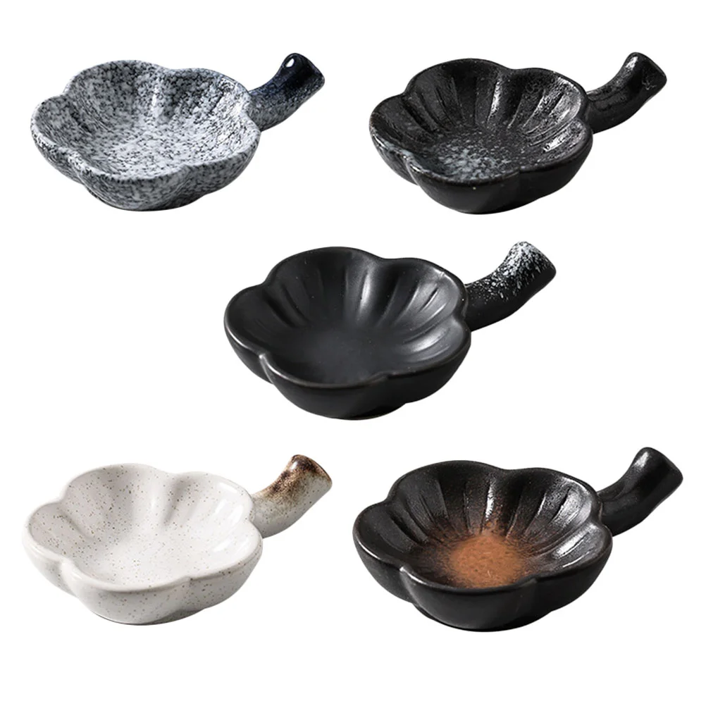 

5 Pcs Exquisite Plum Shape Dipping Saucers With Handles Snack Plates (Assorted Color)