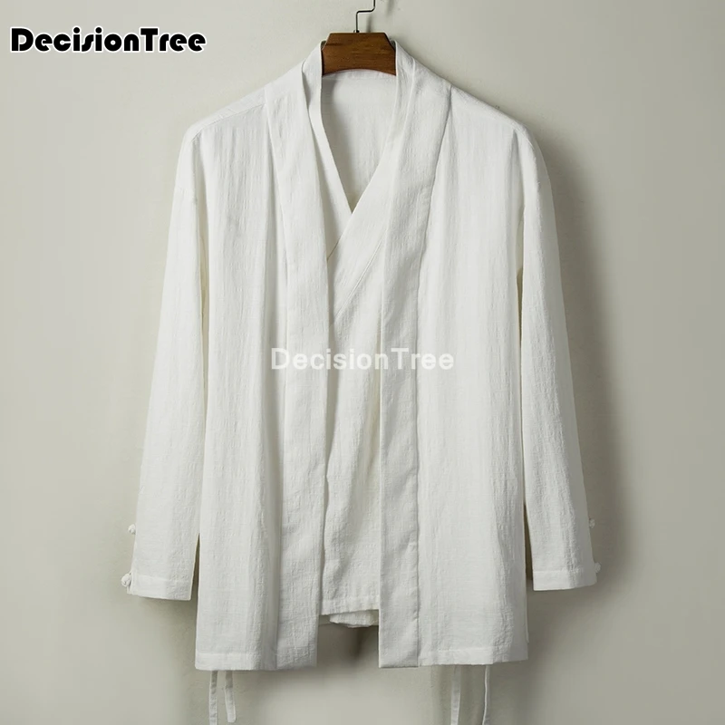 

2022 chinese style tops men shirts cotton blouse casual full sleeve collar vintage year clothes style streetwear zen tea shirts