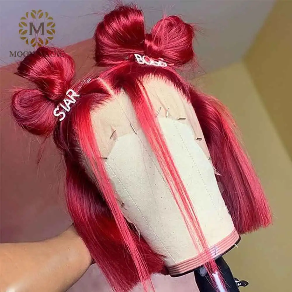 Парик с тупым отрезом красный парик 360 на сетке спереди прямые волосы боб цветные