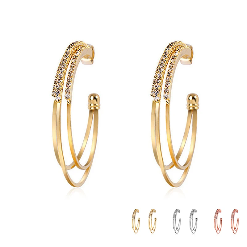 Новые золотые серьги розового золота с блестящими кристаллами для женщин модные