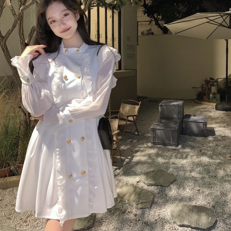 

One-Piece Lolita Dress Korean Girl Autumn Long-Sleeved Waist French Style Splicing Fungus Dress Female Princess Women'S Clothing