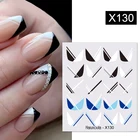 Французский чёрный белый геометрический узор Harunouta Водные Наклейки Цветочные листья слайдер для ногтей весна лето дизайн ногтей