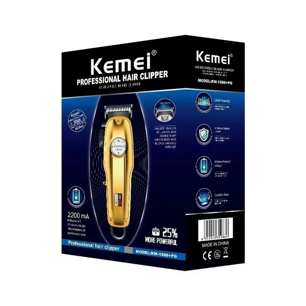 KEMEI 1986 LED профессиональная цельнометаллическая Беспроводная Машинка для стрижки