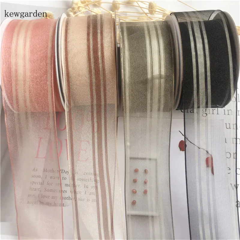 

Kewgarden 1" 25mm 1.5" 40mm Stripe Chiffon Organza Ribbon DIY Hair Bowknot Accessories Packing Riband Handmade Tape 5 Meters