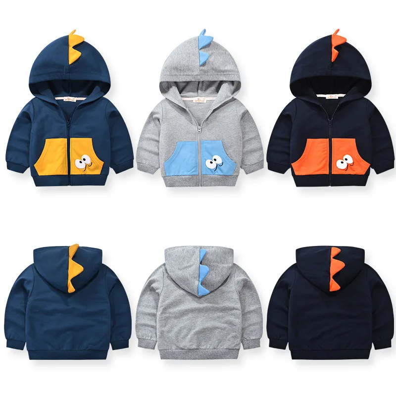 

Children Boys Spring Autumn Hooded Coats Cute Dinosaur Color Blocked Jackets for Kids Boy Top Clothes