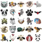 6 шт.лот, металлическая кнопка-застежка со стразами, пчела, птица, панда, лягушка, сова