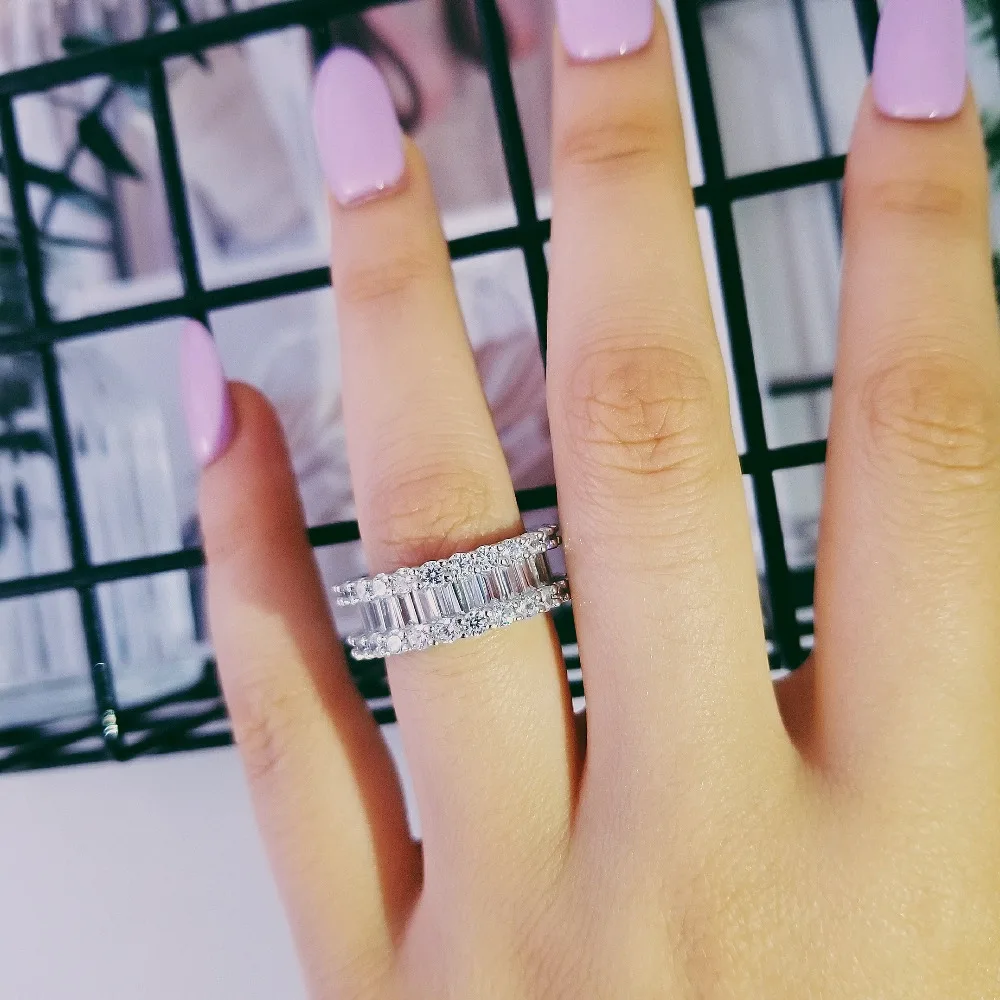 Роскошные 925 серебро в стиле &quotбагет&quot циркония обручальное кольцо для женщин