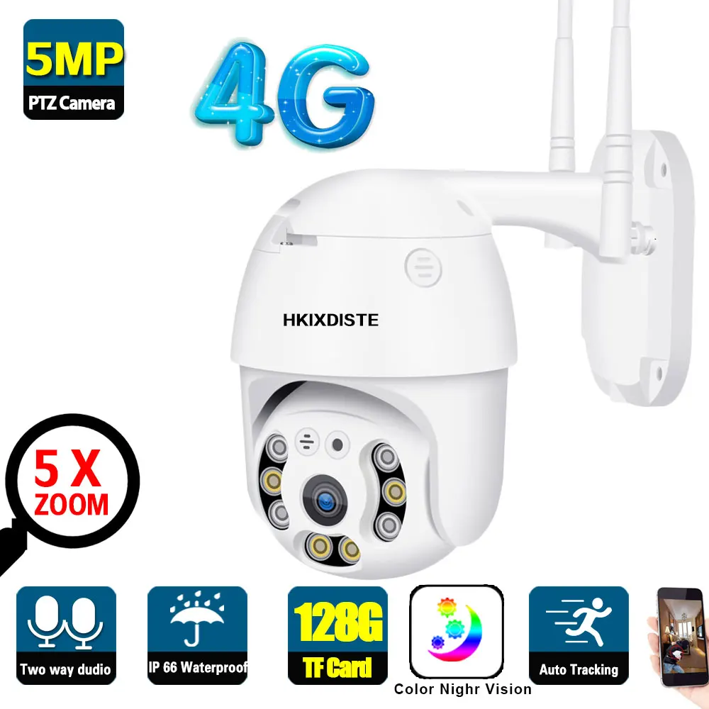 

4G SIM Card Outdoor Wireless Security Camera 5MP 5X Zoom CCTV PTZ IP Camera Auto Tracking 2 Way Audio Video Surveillance Cam P2P