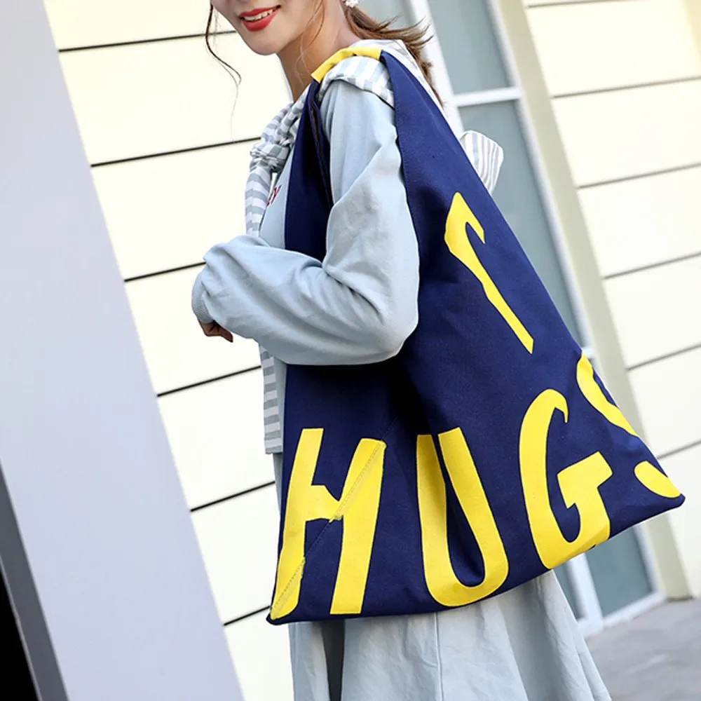 Женская Холщовая Сумка с буквенным принтом Большая вместительная сумка