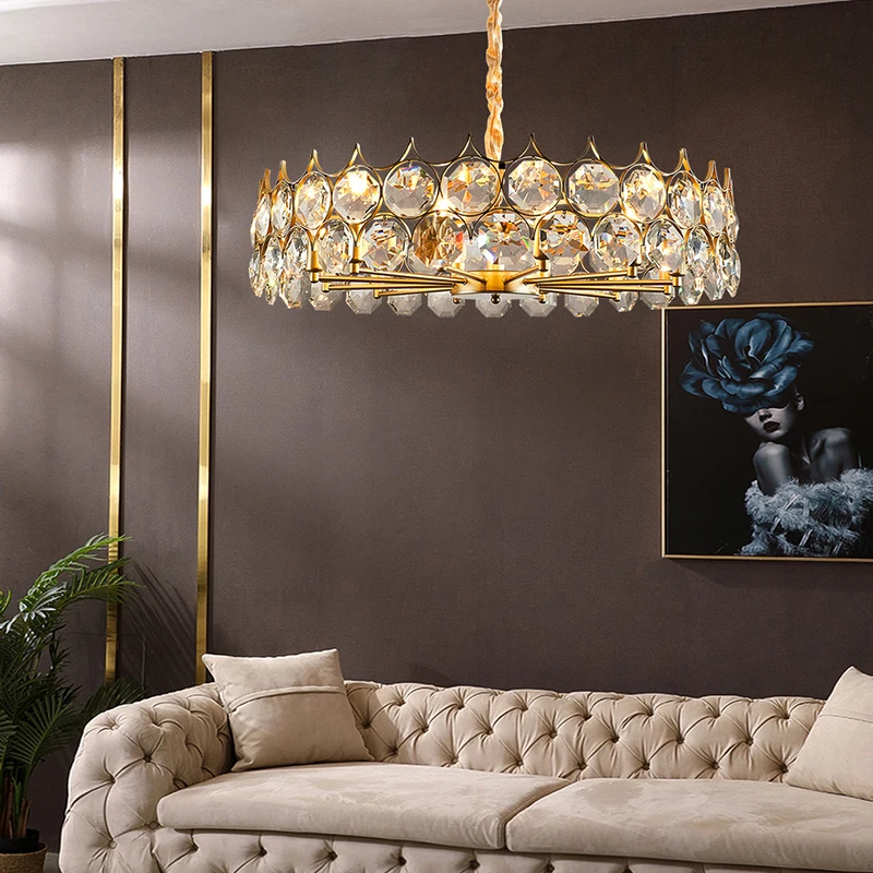 

LED modern round crystal chandelier European style lamp k9 crystal room living room chandelier