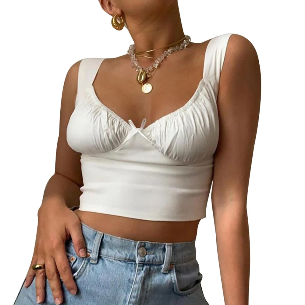 Хит продаж женский укороченный топ с u образным вырезом и бантом однотонный