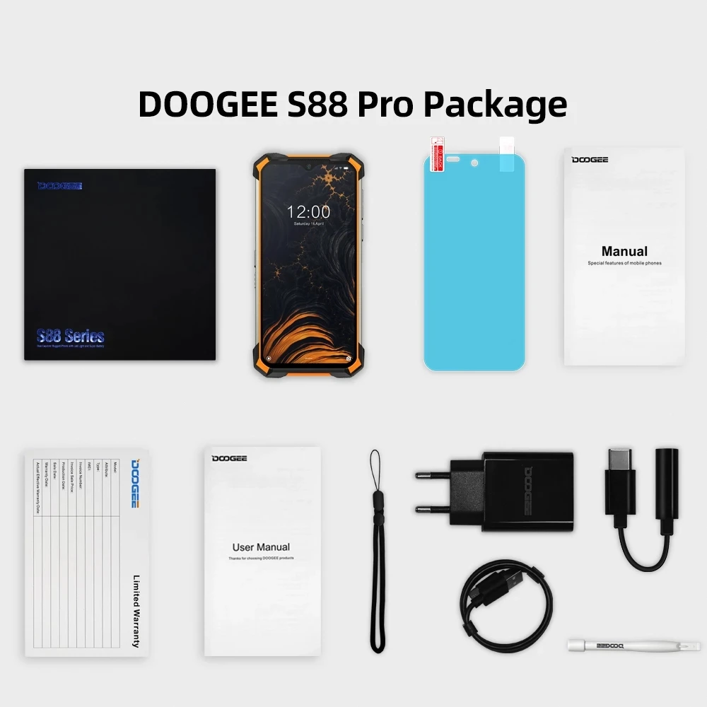 

DOOGEE S88 Pro IP68/IP69K Waterproof Mobile Phone Helio P70 Octa Core 6+128GB Smartphone 6.3" 410 PPI 10000mAh Durable Cellphone