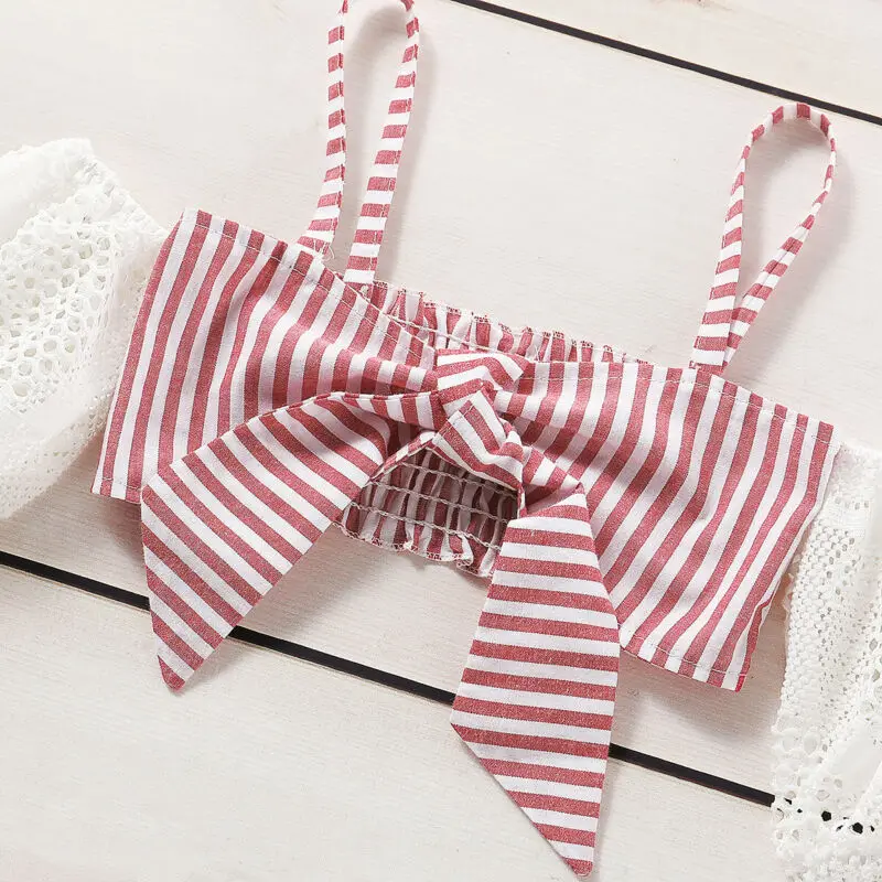 Комплект одежды для маленьких девочек кружевной топ с открытыми плечами и