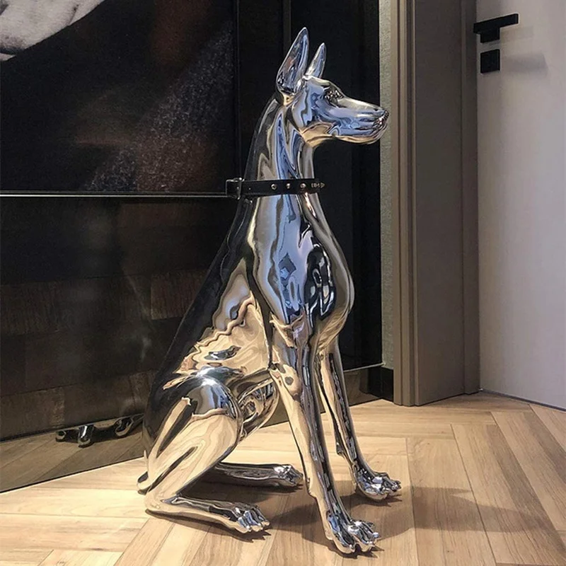 Home Decor Sculpture Doberman Dog Small Size Art Animal Resin Statues Figurine Room Living Room Animal Floor Decoration Ornament