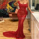 Женское вечернее платье-русалка, Красное длинное платье на заказ, украшенное бисером, для выпускного вечера, 2021