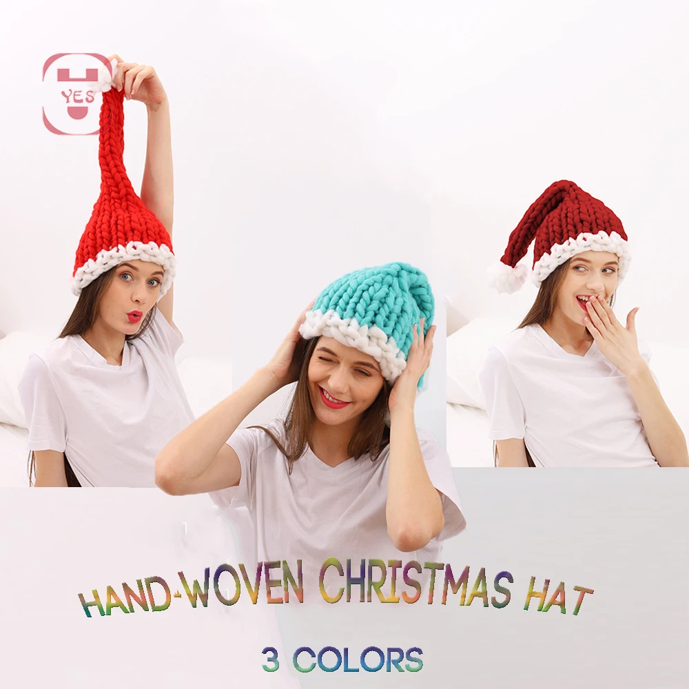 

Вязаная вручную Рождественская шапка Санта Клауса Детская Мягкая шерстяная теплая шапка с длинным хвостом для фотосессии для малышей шерс...