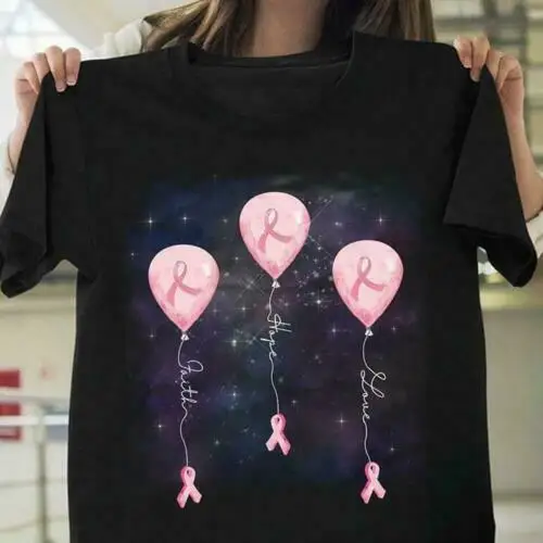 Рак молочной железы шар вера Надежда Любовь Женская футболка из хлопка S 3Xl