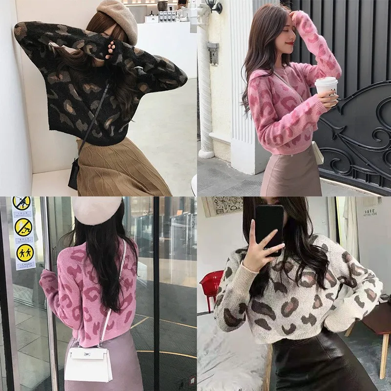 

Women Autumn Winter Cartoon Print Slim Long-Sleeved Round Collar Slim Bottom Jacquard Sweater