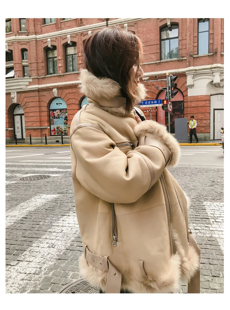 Зимнее Новое кожаное пальто женское длинное пальто свободного кроя высокого качества из овечьей кожи куртки мотоциклиста