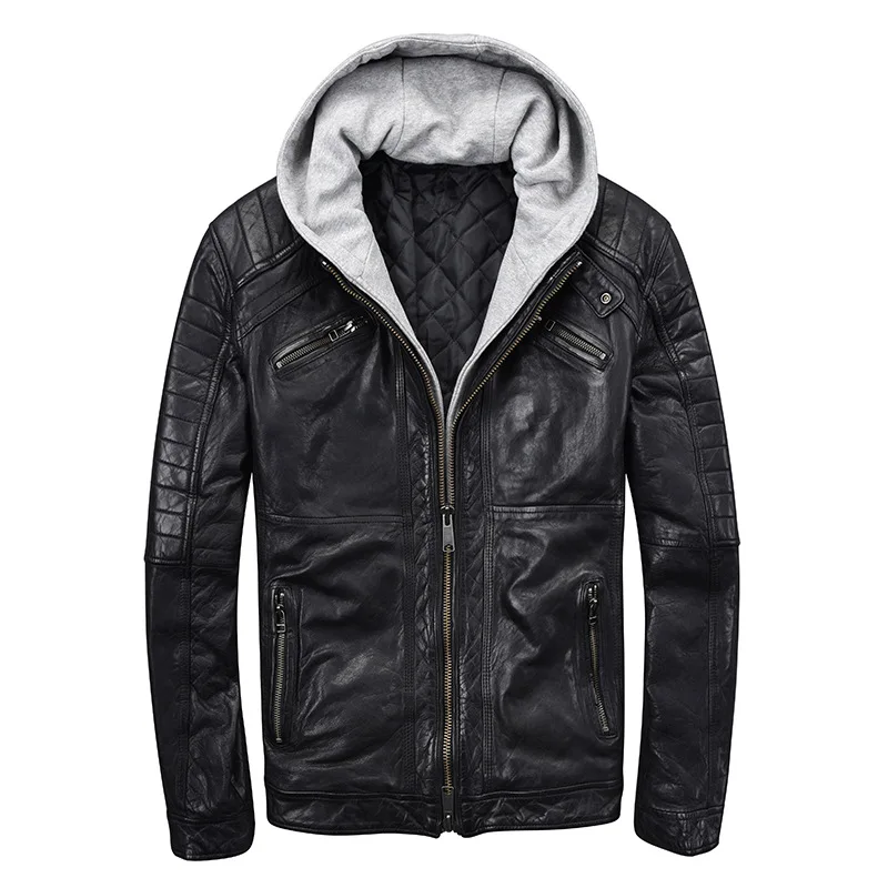 

Men's pleated first layer sheepskin leather jacket issued on behalf of uncoated slim leather jacket
