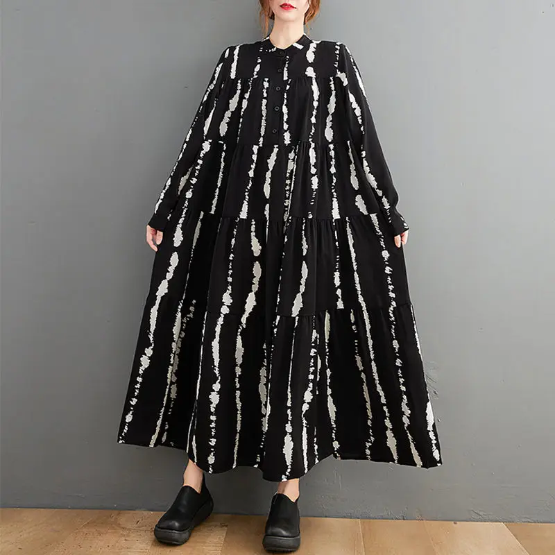 Женское винтажное платье с воротником-стойкой ТРАПЕЦИЕВИДНОЕ ПЛАТЬЕ большого