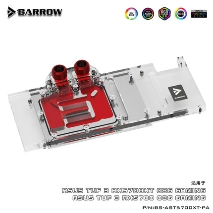 Водяной блок Barrow с полным покрытием графического процессора для ASUS TUF 3 5700XT /5700 O8G