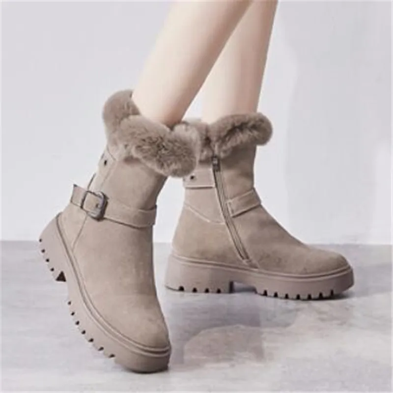 

Snow Boots Women's Suede 2020 New Winter Plus Velvet Thick Casual Thick Bottom Side Zipper Women Warm Short Boots Black Khaki