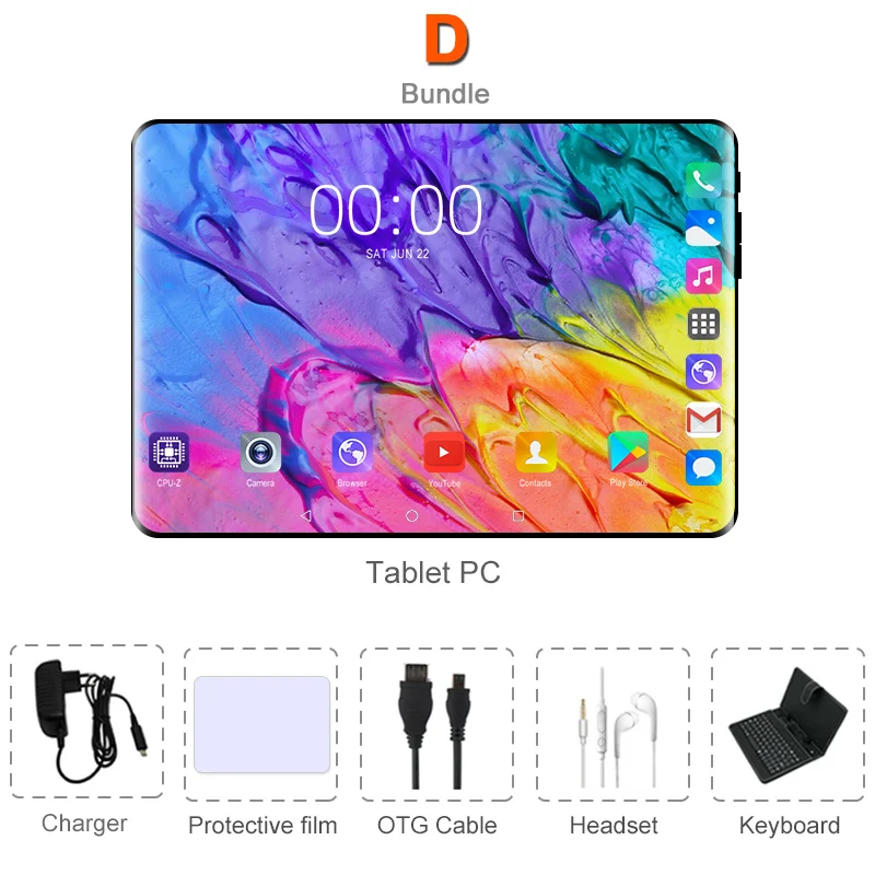 Комплект 4 Планшеты 10,1 дюймов Android 8,0 Octa Core 6 ГБ Оперативная память 64 Гб Встроенная память 3g 4 аппарат не привязан к оператору сотовой связи 1280*800 ips 5.0MP сим-карты ips стекло для ПК, планшета Экран 10 - Комплект: Комплект 4