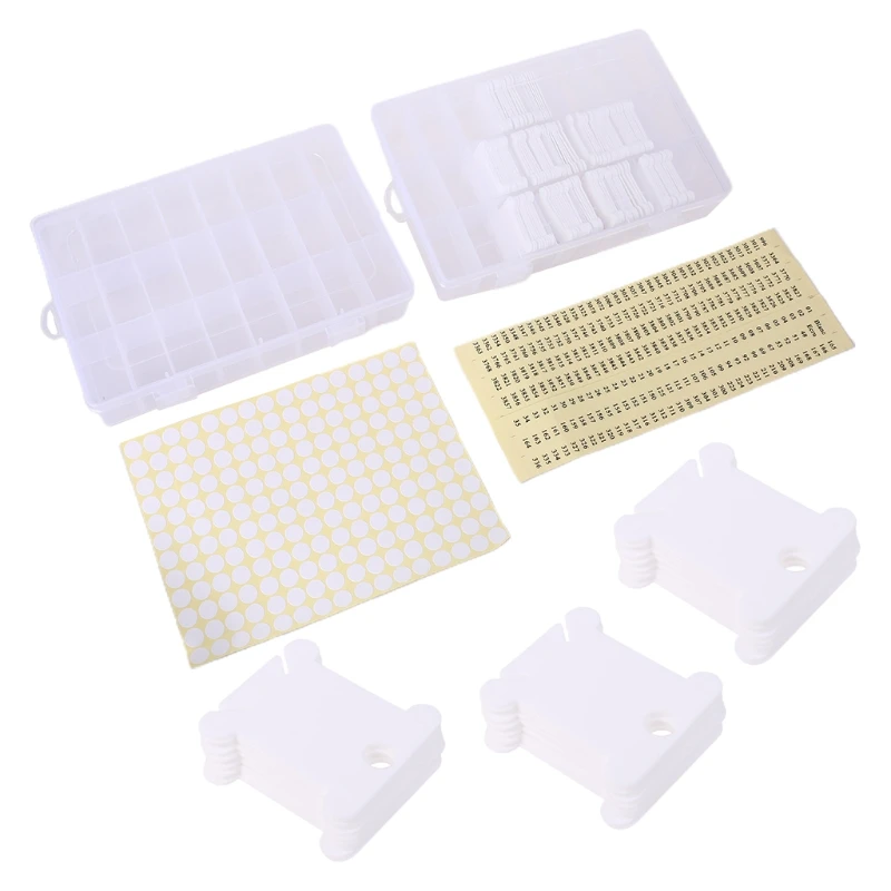 

150pcs Plastic Embroidery Floss Bobbins with 2pcs 24 Compartments Organizer Box Number Blank Stickers