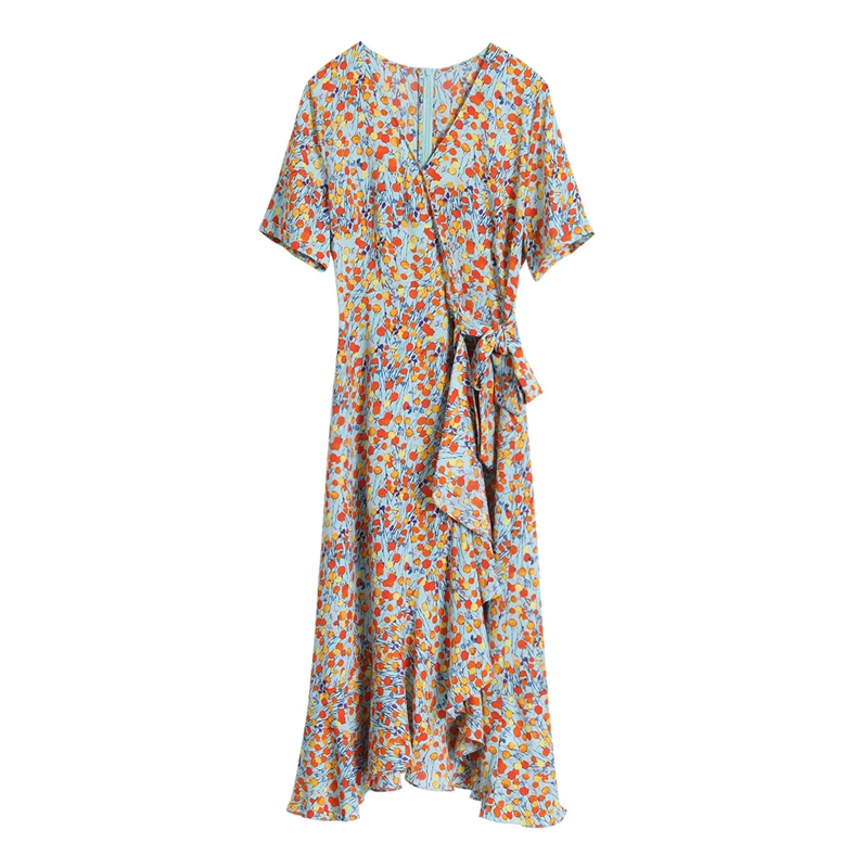 

New V-neck Floral Slimming Ruffled Summer 2020 Irregular Fishtail Dresses for Women Shirtdress for Women Dress Sexy Party Mujer