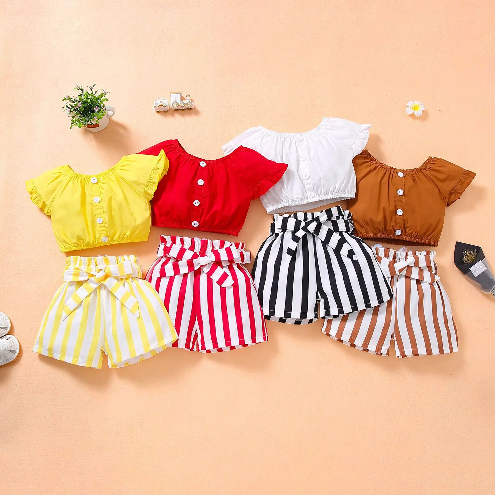 

Summer Two Piece Set Lovely Kid Baby Girls Stripe Clothes Sets Summer Tops Shorts 2pcs Outfits Fashion Clothing 2-6Years