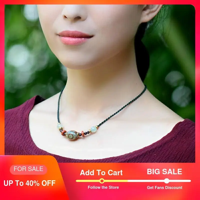 Женское винтажное ожерелье чокер этнический кулон из бусин дзи камень авантюрин