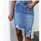 Юбка женская джинсовая, с неровным краем, с завышенной талией
