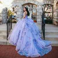 sweet 15 quinceanera dresses with bow 2021 off the shoulder lace appliques pageant princess party ball gowns sweep train