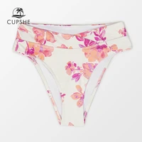 cupshe pink floral high waist bikini bottom swimsuit for women sexy high cut pants brief 2021 separate brazilian bikini bottoms