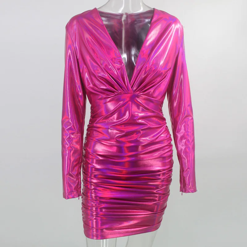 Fuedage зимнее клубвечерние нее платье для женщин с V образным вырезом блестящие