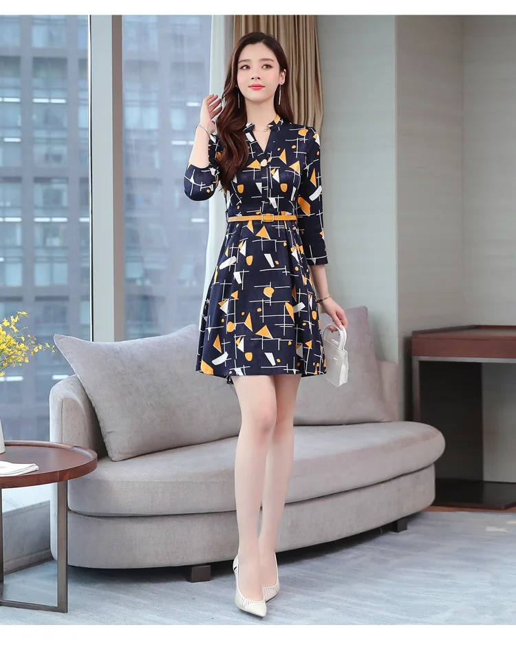 Vintage Print Chiffon Long Sleeve Mini Dress Autumn Winter Chic Plus Size Women Bodycon Dress Elegant Femal Party Vestidos