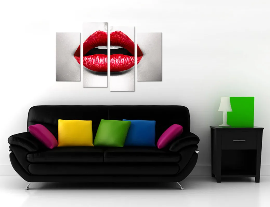 4 панели красные губы холст плакаты и принты для гостиной горячая женщина носит
