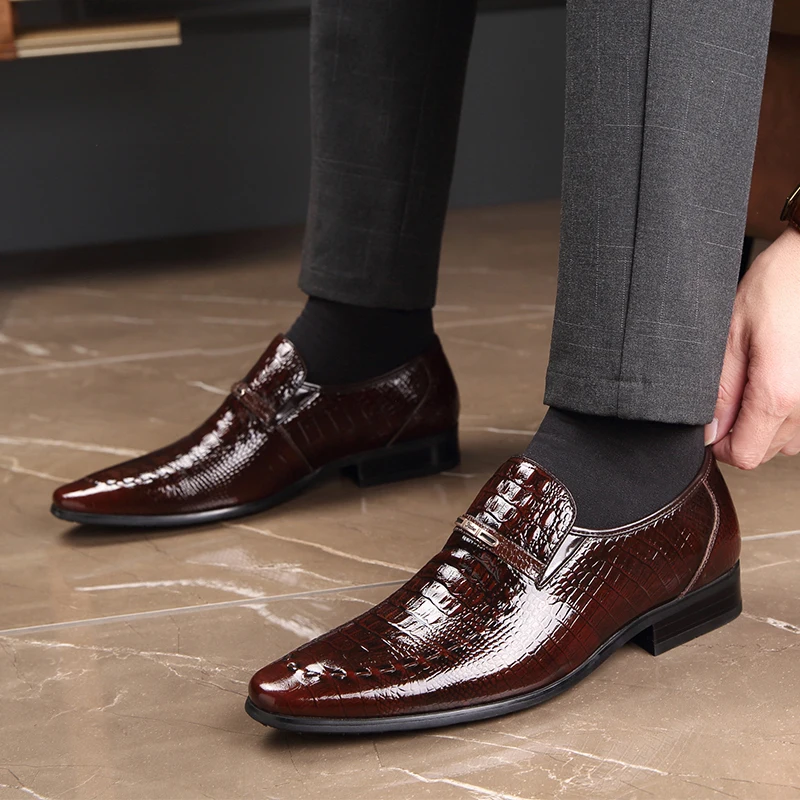 Туфли мужские из натуральной кожи с острым носком на 6 см | Обувь