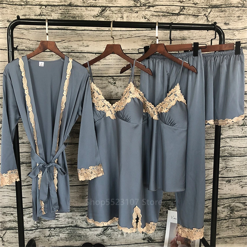 

2020 Women Sexy Satin Sleepwear 25Style Pyjamas Set Sexy Embroidery Lace Lounge Chest Pads Silk Night Pajama Home Wear Clothing