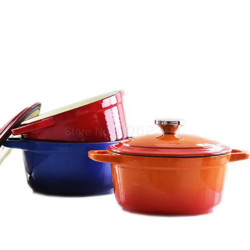 9997 эмалированная чугунная сковорода кастрюля с красной эмалью для супа