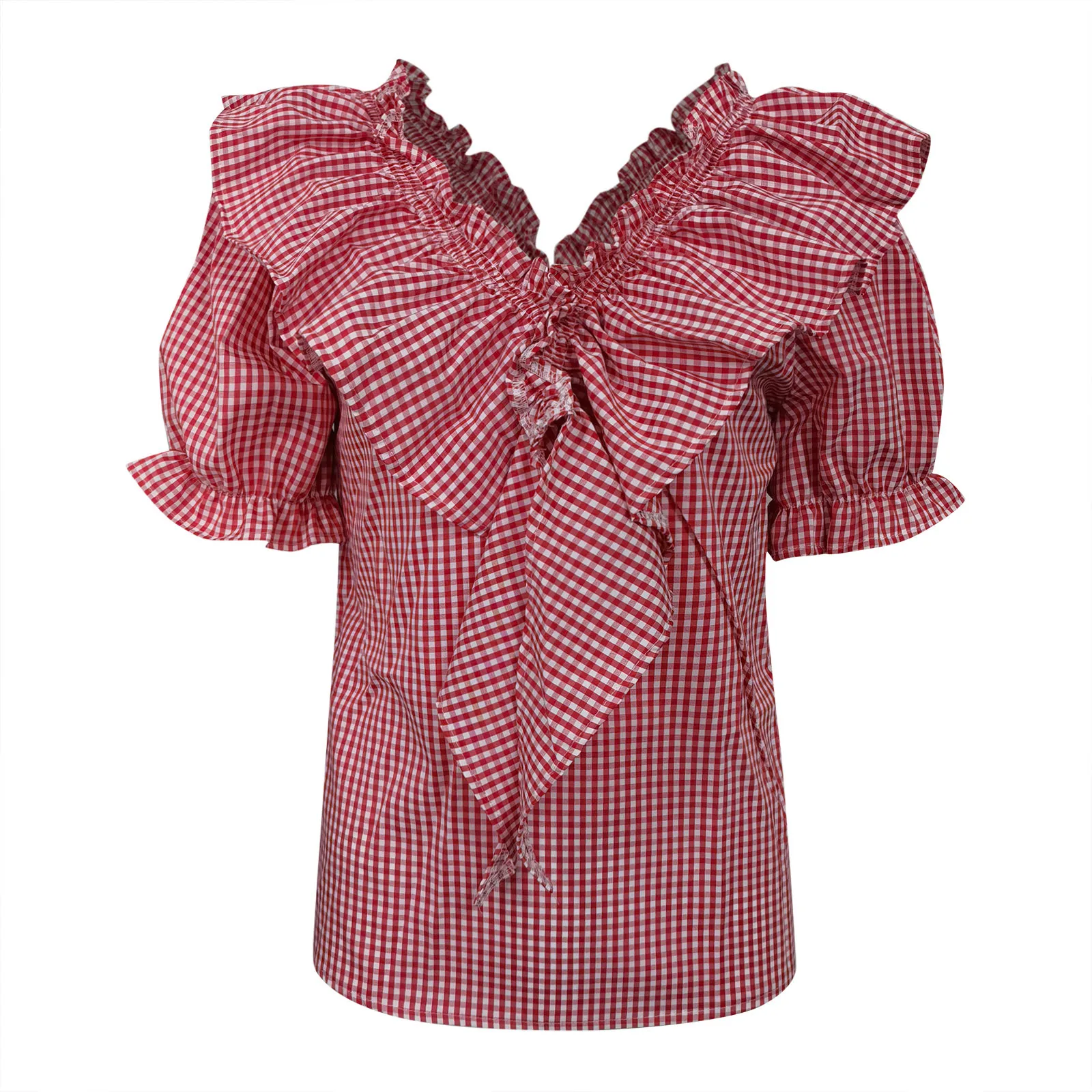 

Plus Size Plaid Blouse Women Summer Clothing Loose Tops Tunic Female Lady Blouse Loose Red White Black T Shirts ropa mujer