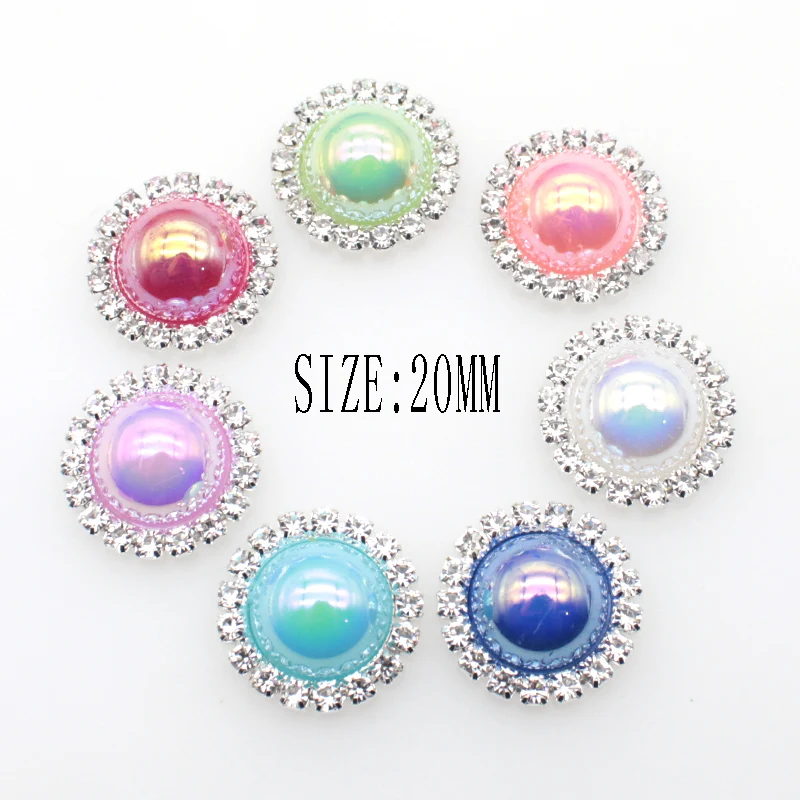 ZMASEY Fashion New 10Pcs/lot  21mm rhinestones diamond button Mix Color Pearl button Wedding DIY Handwork Sewing girl hair Decor images - 6