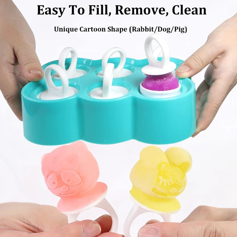 

6pcs Cute Cartoon Popsicle Molds BPA Free Popsicle Maker Reusable Ice-Pop Mold