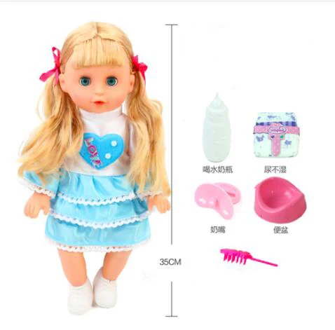 

Cute Baby Doll Toy 35cm full vinyl bebe reborn silicone baby doll Drinking Water blinking eyes pee girl doll gift